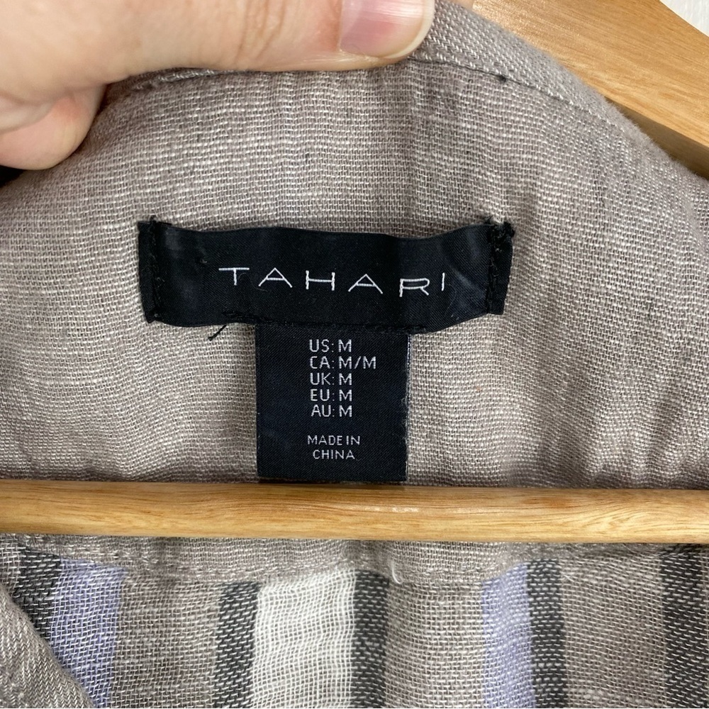 Tahari Linen Cotton Blend Open Front Cardigan Jacket Beachy Flowy Size Medium - Picture 3 of 5